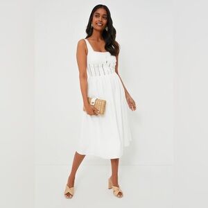 Tuckernuck Preppy Bridal OPT Giada White Midi Dress NWT M Smocked Romantic